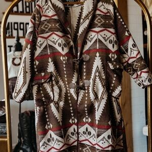 Lucky & Blessed Tribal Patterned Cape in Brown and Red